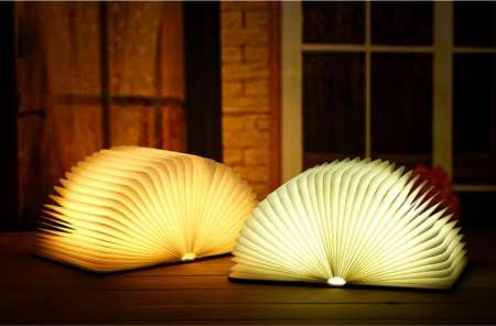 Reading Book Shape Light Custom Portable LED Book Light Folding Book Light With USB Charging Wooden Cover Night Light