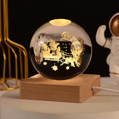 Creative Wooden Table Lamp 3d Crystal Ball Lighting Desk Night Light Comfortable Warm Portable USB Lighting
