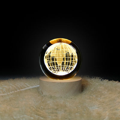 Wooden Crystal Ball USB Powered LED Light Crystal Ball Statue Crafts Stand Home Decorations
