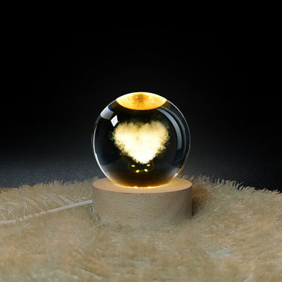 Wooden USB Powered LED Light Crystal Ball Statue Crafts Stand Table Decorations