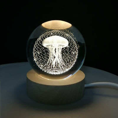 Wooden Crystal Ball USB Powered LED Light Crystal Ball Statue Crafts Stand Home Decorations