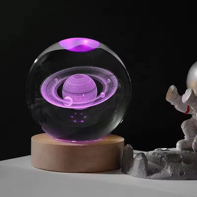 3D Crystal Ball Night Light Globe Table Lamp With Wooden Base Moon Lamp Children'S Birthday Gift Novel Home