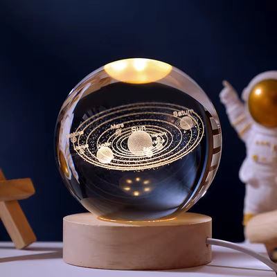Crystal Glass Ball Warm White Wooden 3D Night Light Base Stand LED Display Stand