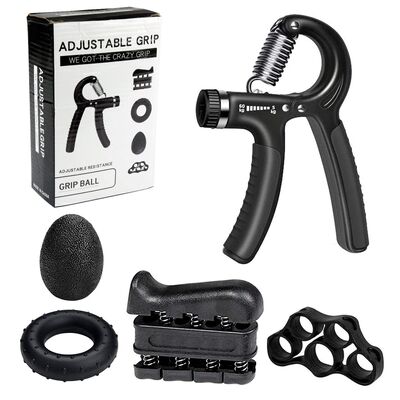 Black 5 Piece Hand Grip Exercise Set Adjustable Hand Gripper Finger Trainer Grip Ring Stress Relief Ball For Forearm And Finger Strength