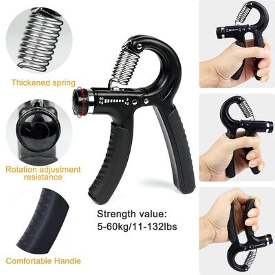 Black 5 Piece Hand Grip Exercise Set Adjustable Hand Gripper Finger Trainer Grip Ring Stress Relief Ball For Forearm And Finger Strength