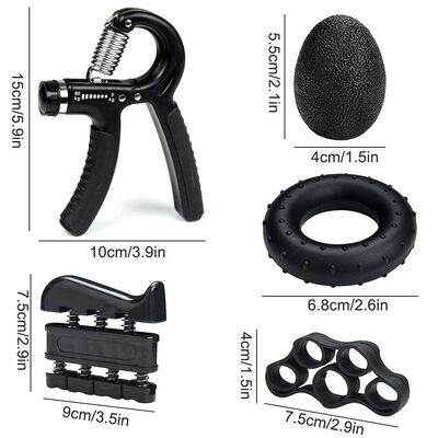 Hand Grip Strengthener Kit 5 Pack Black Adjustable Grip Trainer Finger Exerciser Grip Ring And Stress Ball For Hand Wrist And Forearm Training