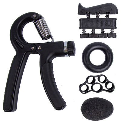 Five Piece Hand Grip Workout Kit Black Adjustable Hand Gripper Finger Stretcher Grip Ring And Stress Ball For Hand Strength And Flexibility