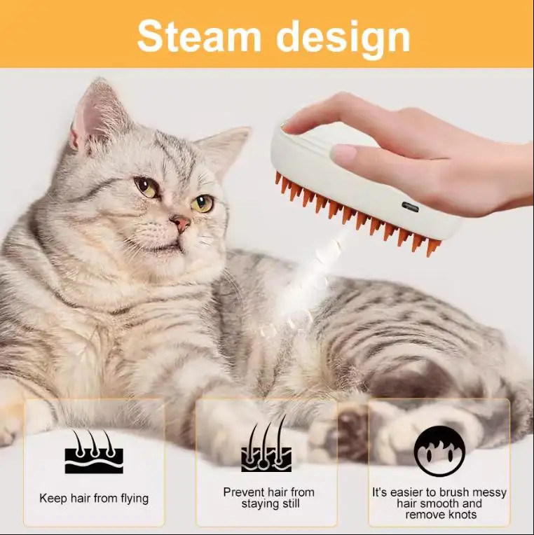 3-in-1 Cat Steam Brush Hot Sell For Pet Grooming Water Spray Hair Removal Light Cleaning