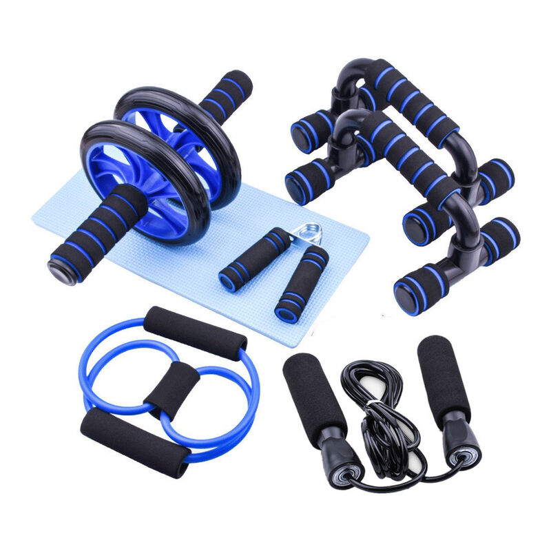 Home Gym Equipment Set With Ab Roller Push Up Bars Resistance Bands Jump Rope And Mat